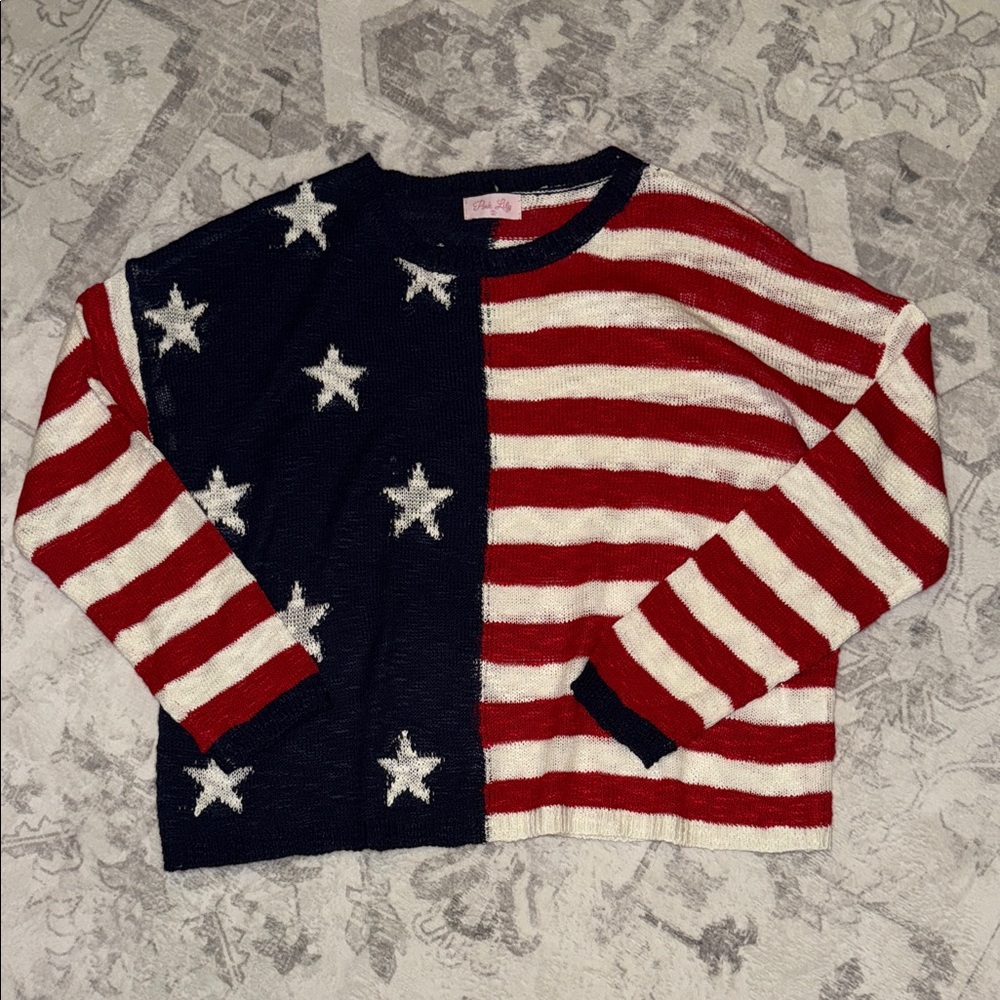 Pink Lily Stars and Stripes Sweater - Red, White, Blue